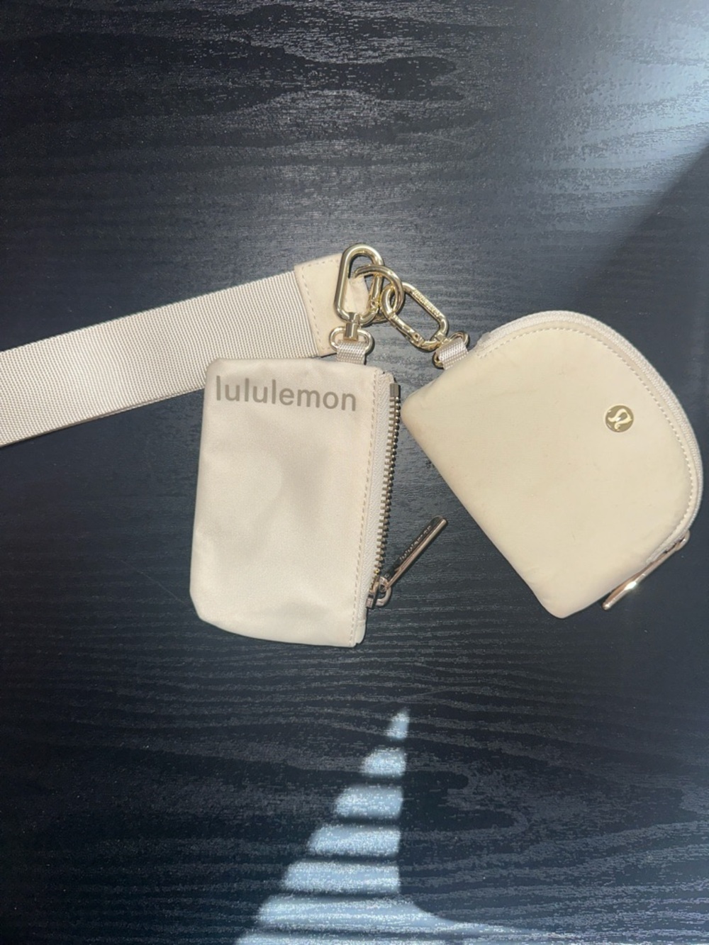 Lululemon White Zip Wristlet Card Holder Keychain
